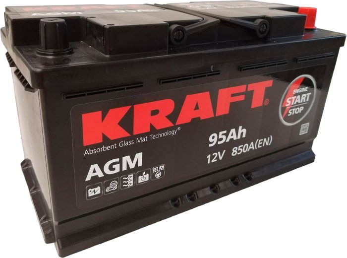 Автомобильный аккумулятор KRAFT AGM 95 R+ - фото1