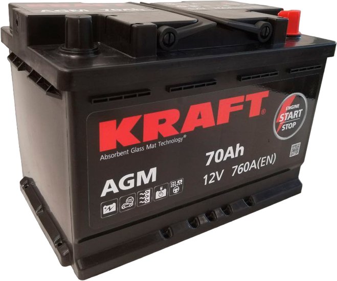 Автомобильный аккумулятор KRAFT AGM 70 R+ - фото1 Автомобильный аккумулятор KRAFT AGM 70 R+ - фото1