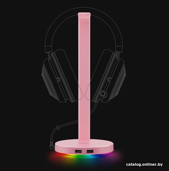 Подставка для наушников Razer Base Station V2 Chroma Quartz Pink - фото2 Подставка для наушников Razer Base Station V2 Chroma Quartz Pink - фото2
