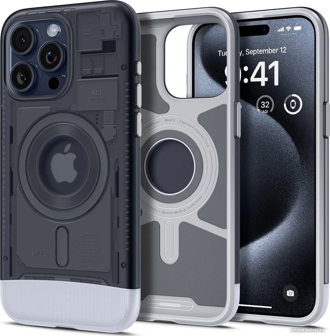 Чехол для телефона Spigen Classic C1 (MagFit) для iPhone 15 Pro Max ACS06607 (серый) - фото1
