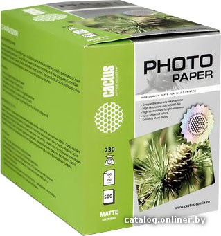 Фотобумага CACTUS Матовая 10х15 230 г/кв.м. 500 листов(CS-MA6230500) - фото1 Фотобумага CACTUS Матовая 10х15 230 г/кв.м. 500 листов(CS-MA6230500) - фото1
