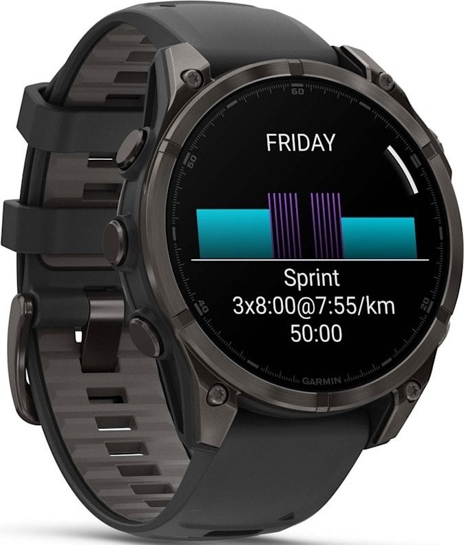 Умные часы Garmin Fenix 8 Sapphire, Titanium 47мм (угольно-черный DLC, пепельно-черный силиконовый ремешок) - фото2 Умные часы Garmin Fenix 8 Sapphire, Titanium 47мм (угольно-черный DLC, пепельно-черный силиконовый ремешок) - фото2