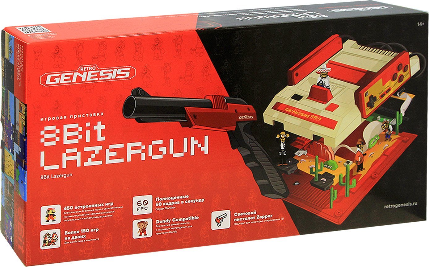Игровая приставка Retro Genesis 8 Bit Lasergun (2 проводных геймпада, световой пистолет, 450 игр) - фото1 Игровая приставка Retro Genesis 8 Bit Lasergun (2 проводных геймпада, световой пистолет, 450 игр) - фото1