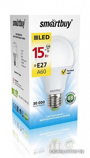 Светодиодная лампа SmartBuy A60 E27 15 Вт 3000 К [SBL-A60-15-30K-E27] - фото2
